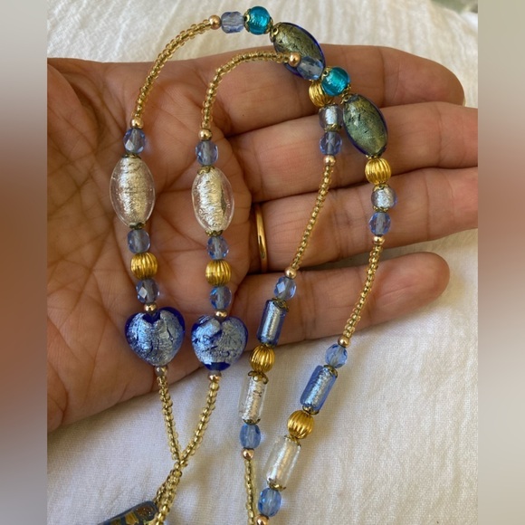 Foiled Glass and‎ Heart Glass Beads Tassels Pendant Necklace - Picture 6 of 6